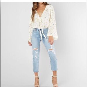 Free People IntimatelyGardenia Daisy Floral LS Bodysuit, Size XS